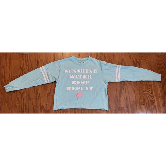 Mighty Fine Crop Top Womens S Small Light Blue Cropped Shirt Long Slv Sunshine - Picture 3 of 10
